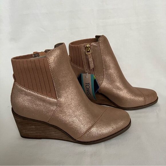 TOMS "Sadie" Rose Gold Metallic Leather Shoes Booties 6.5 - Picture 4 of 8